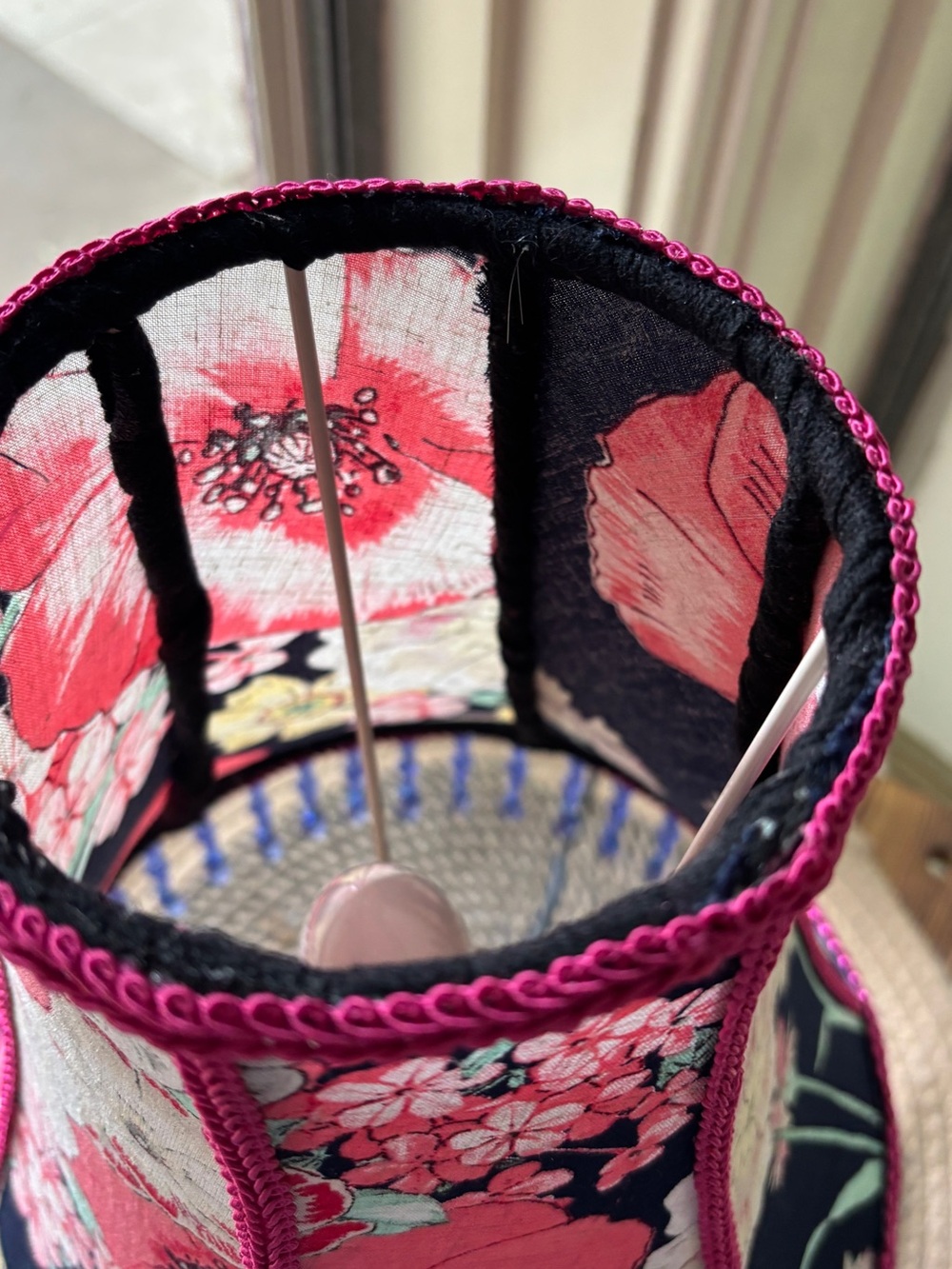 Pink Floral & Navy Beaded Lampshade! - Picture 3 of 5